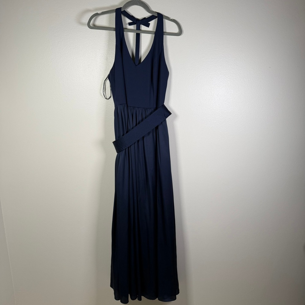 White by Vera Wang Maxi Dress Womens 10 Navy Blue Halter Bow Back VW360214